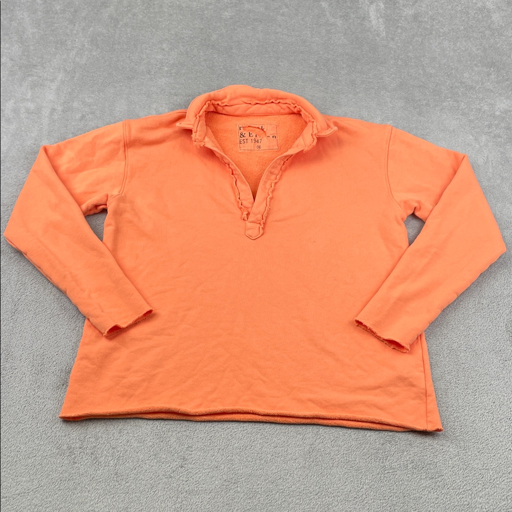 Frank & Eileen M 100% Cotton Triple Fleece Orange Henley Sweatshirt Flaw